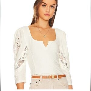 Free People Top Womens Medium Cream Brunch Date Boho Cottagecore Feminine